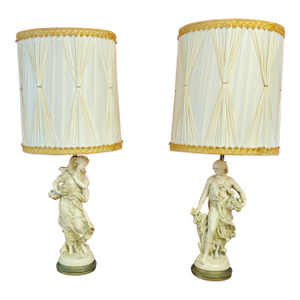 Early 20th Century Table Lamps Styled After Hippolyte-Francois Moreau Spring, Girl Gatherer - A Pair