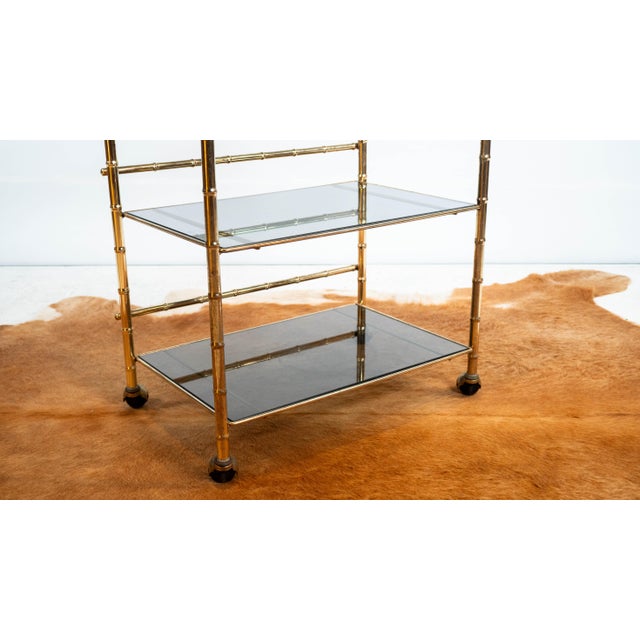Vintage Mid Century Brass & Smoked Glass Bar Cart, C. 1970s For Sale - Image 11 of 17