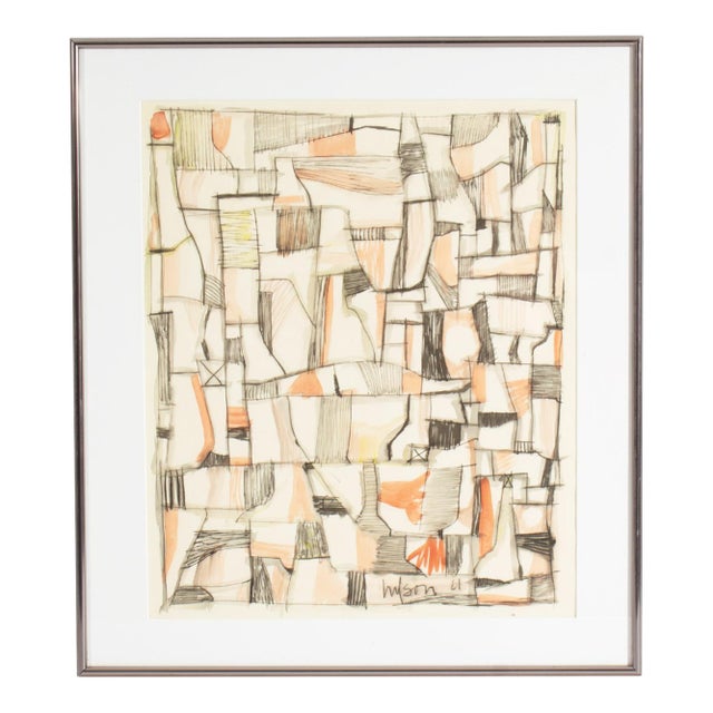 Harry Hilson 1961 Abstract Ink and Watercolor Painting For Sale