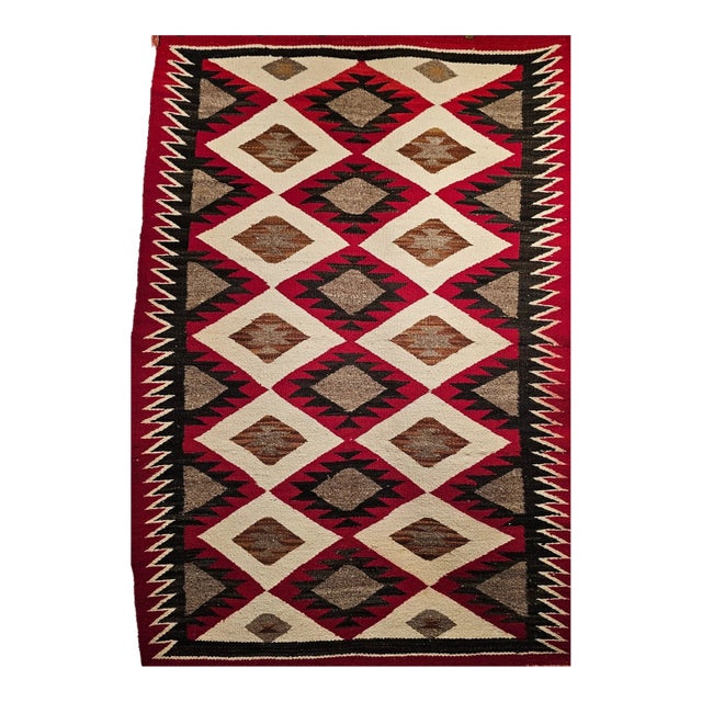 Vintage Native American Navajo Rug, Wool & Cotton, Geometric Eye Dazzler Pattern, 3x5 For Sale