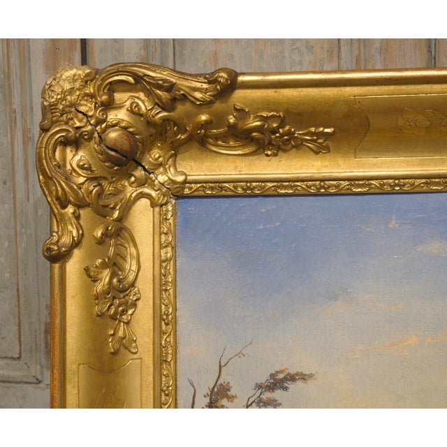19th Century French Chateau Landscape Oil on Canvas Painting in Giltwood Frame For Sale - Image 4 of 15