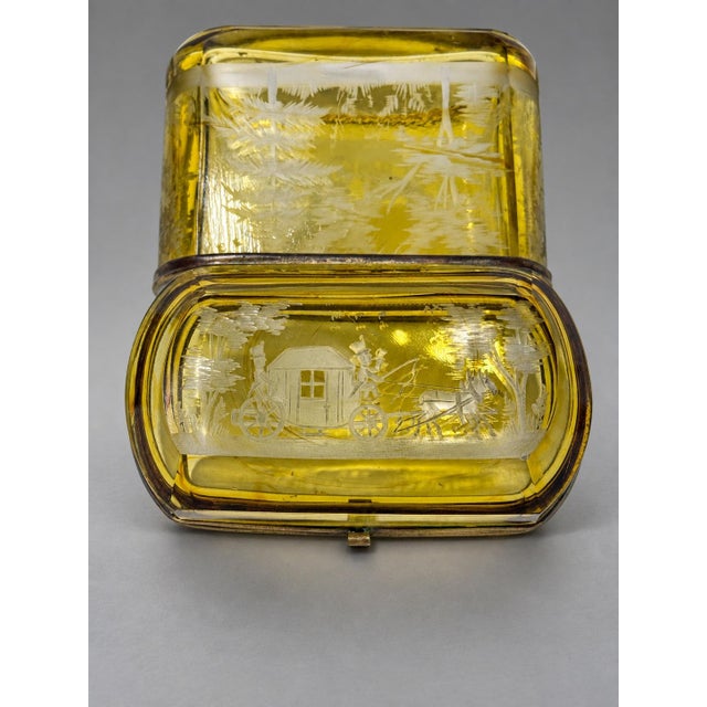 Bohemian Amber Etched Glass Coach Scenic Jewelry Casket, Circa 1880 For Sale In Providence - Image 6 of 7