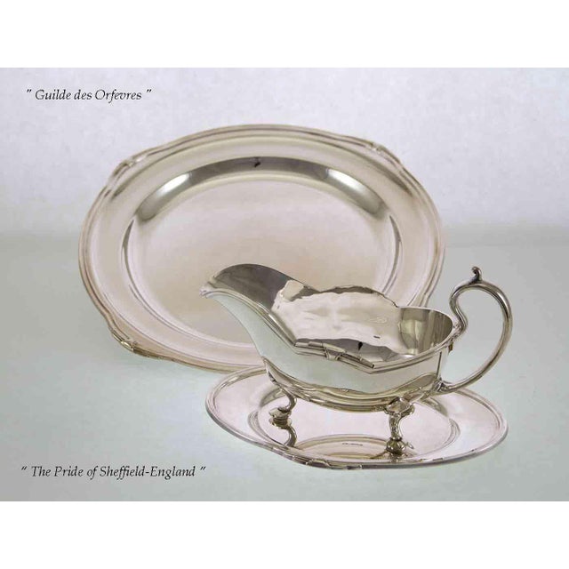 1970’s Vintage/New Silver Set of 2 Including 1 Round Platter & 1 Sauce/ Boat & Tray, With Jubilee, Patented Pattern For Sale - Image 9 of 15