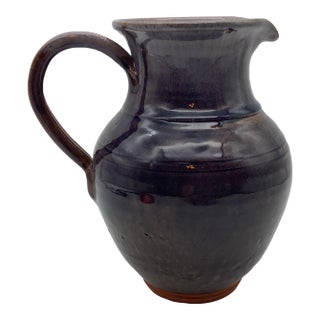 Signed Vintage Glazed Clay Pitcher. For Sale