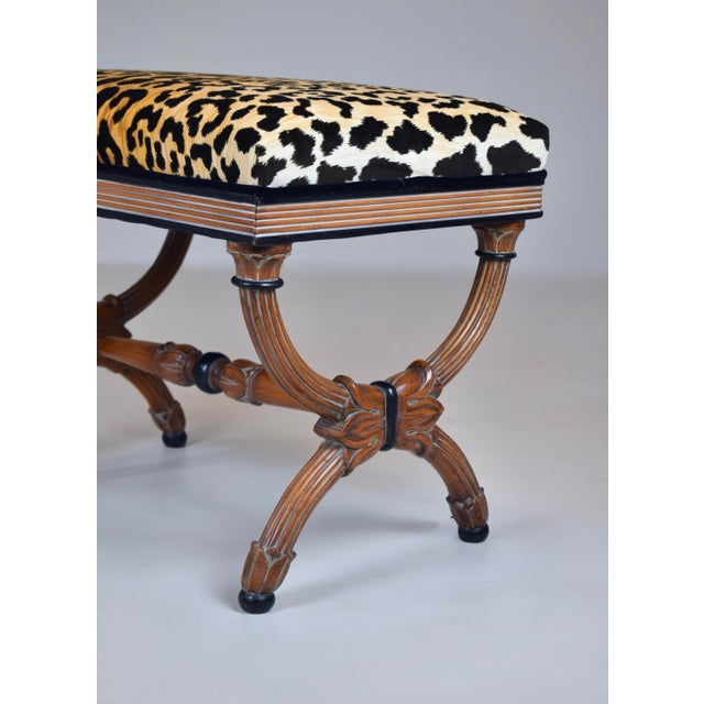 Curule Form Stools / Benches in Leopard Velvet, Circa 1955, Italy For Sale - Image 10 of 13