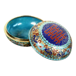 Vintage 1950's Chinese Hand Enameled Cloisonne Jewelry or Trinket Box / Jar
