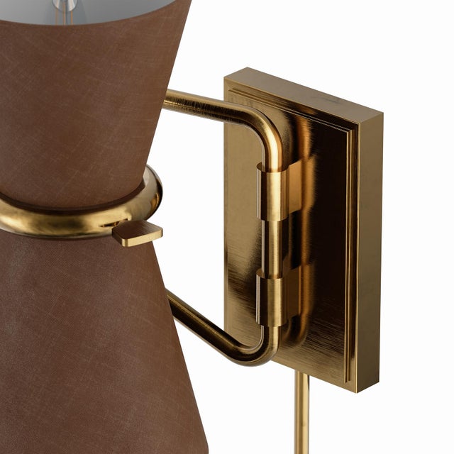 Gable Swing Arm Sconce, Antique Natural Brass with Russet Shade For Sale In Detroit - Image 6 of 8