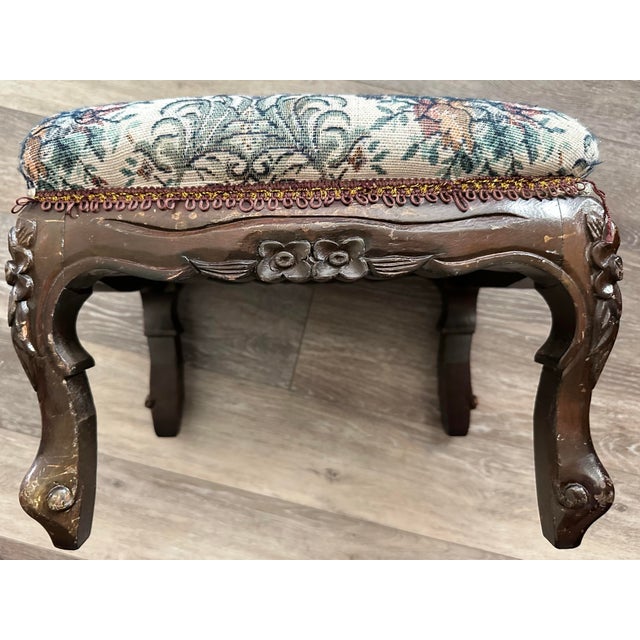 Vintage Early/Mid 20th Victorian Style Mahogany Wood and Upholstered Footstool For Sale - Image 4 of 10