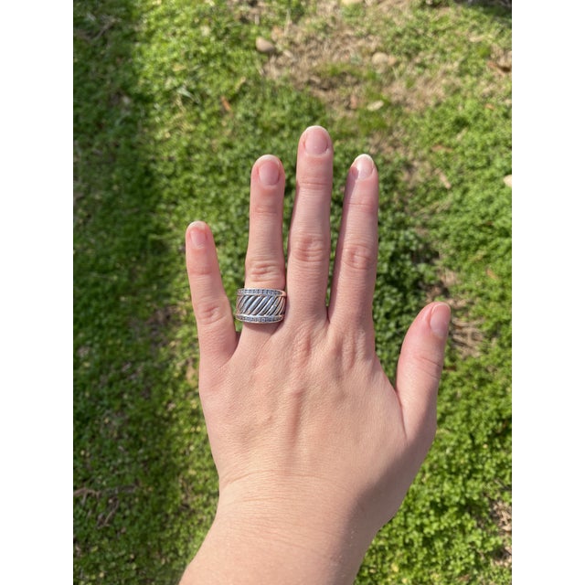 Metal David Yurman .50ctw Diamond Thick Cigar Band Ring, Sterling Silver, Ring Size 7 For Sale - Image 7 of 7