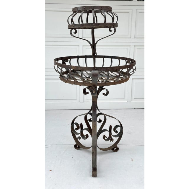 Metal Vintage French Iron 2-Tier Garden Topiary Stand For Sale - Image 7 of 13