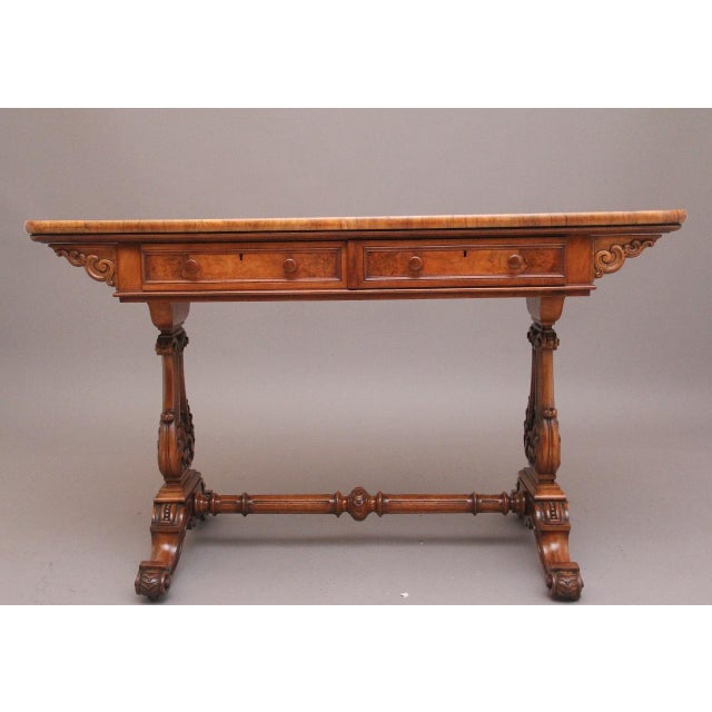 19th Century Burr Walnut Library Table, 1860 For Sale - Image 12 of 12