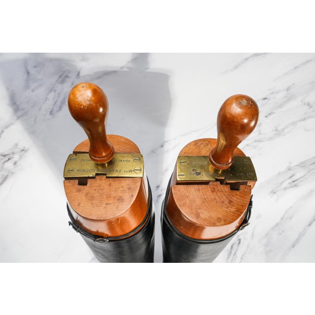 English Nice Classic Antique English Black Leather Riding Boots With Wood Trees Home Decor Prop For Sale - Image 3 of 9