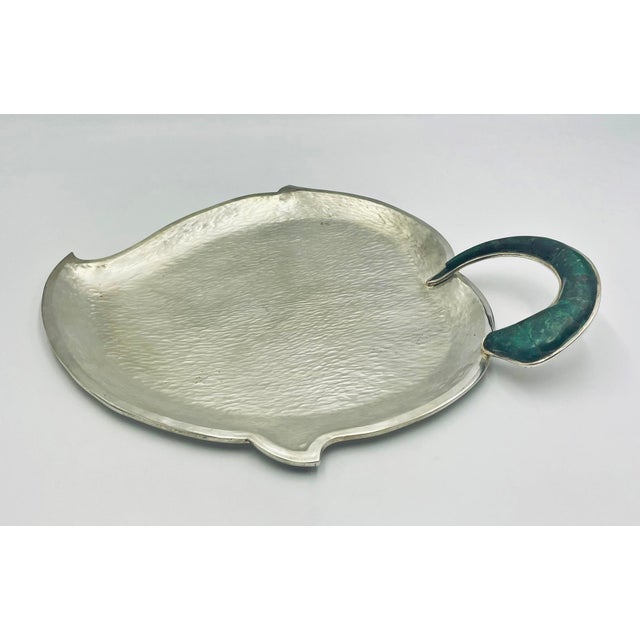 1960s Hammered Silver Tray With Malachite Handle by Los Castillo, Mexican Modernism For Sale - Image 17 of 18