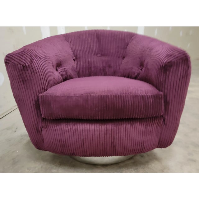 Preview Furniture Postmodern Burgundy Wide Whale Swivel Chair For Sale - Image 12 of 12