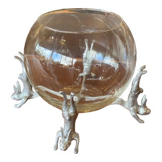 Vintage Arthur Court Glass Bowl on Silver Rabbit Stand For Sale