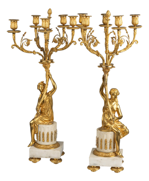 Antique French Louis XVI Style Ormolu 5-Light Candelabras, 1880s, Set of 2