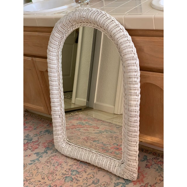 White Vintage Arched White Wicker Wall Mirror For Sale - Image 8 of 9
