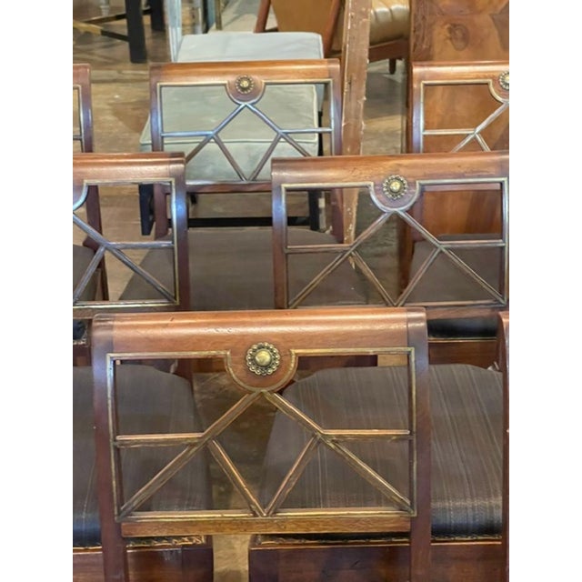 Brown Set of Northern European Walnut and Brass Dining Chairs For Sale - Image 8 of 9
