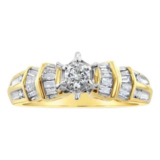 Vintage Style Diamond Engagement Ring 14k Two-Toned Gold, Size 7 For Sale