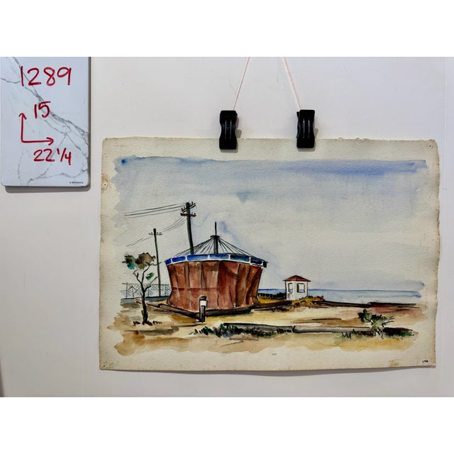 Henry Emil Salloch Original Watercolor on Paper Industrial Coastal Landscape. For Sale In Atlanta - Image 6 of 6