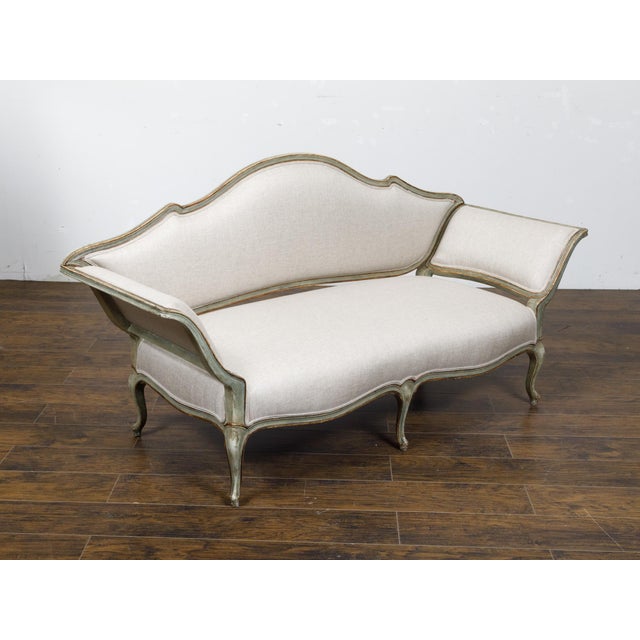 Italian Rococo Style 19th Century Painted Settee with Out Scrolling Arms For Sale - Image 9 of 12