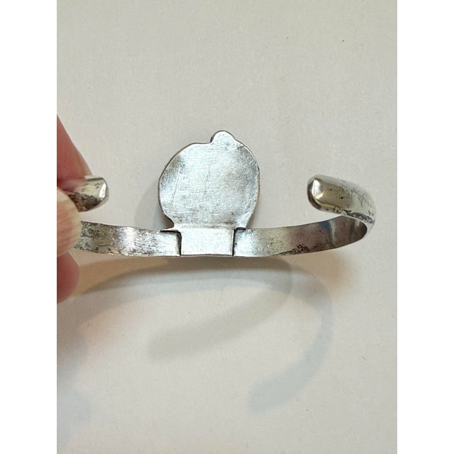 Metal Vintage Southwest Navajo Style Sterling Silver Stamped Turquoise Leaf Cuff Bracelet For Sale - Image 7 of 8
