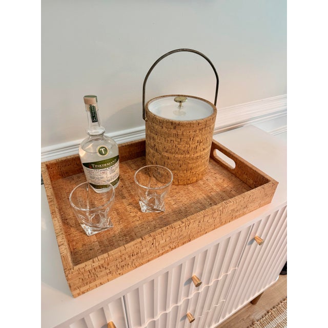 Kraftware Vintage Kraftware Cork Ice Bucket With Lucite Lid & Brass Handle | Mid-Century Barware Made in Usa For Sale - Image 4 of 8