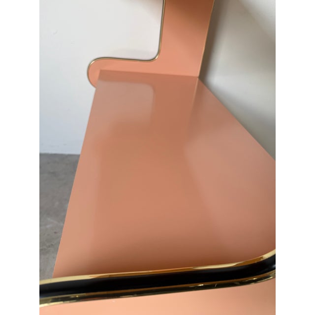 Salmon 1980s Vintage Postmodern Space Age Laminate Bar Cart / Rolling Display Shelf For Sale - Image 8 of 13