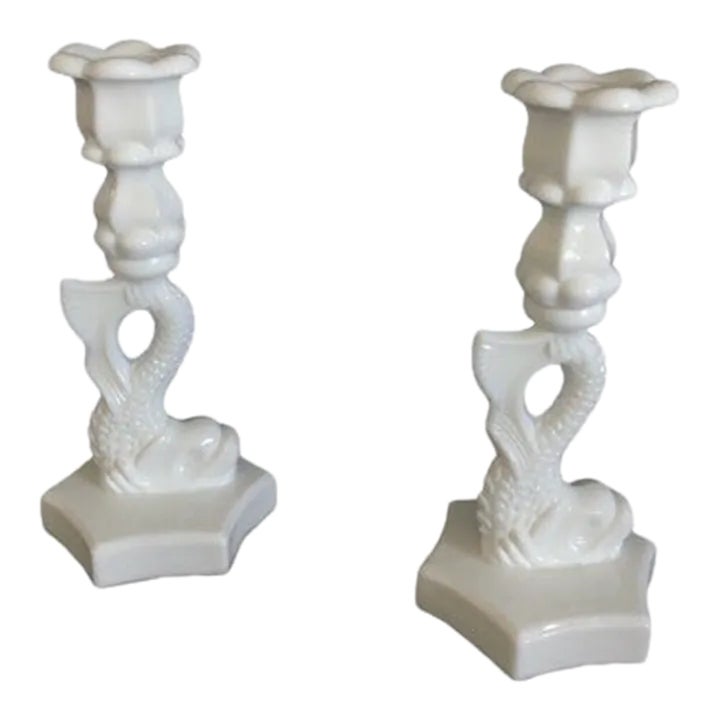 Vintage Westmoreland Fish Candlesticks Set of 2 | Chairish