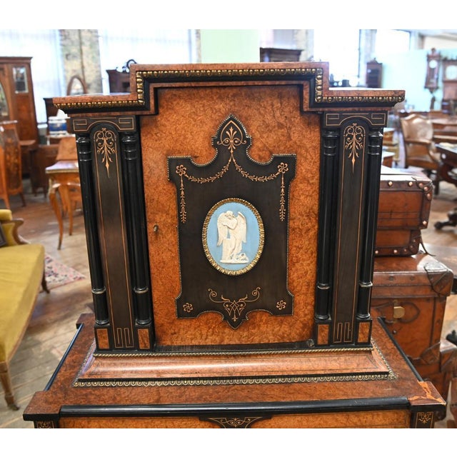Victorian Side Cabinet in Amboyna & Wedgewood, 1860s For Sale - Image 9 of 12