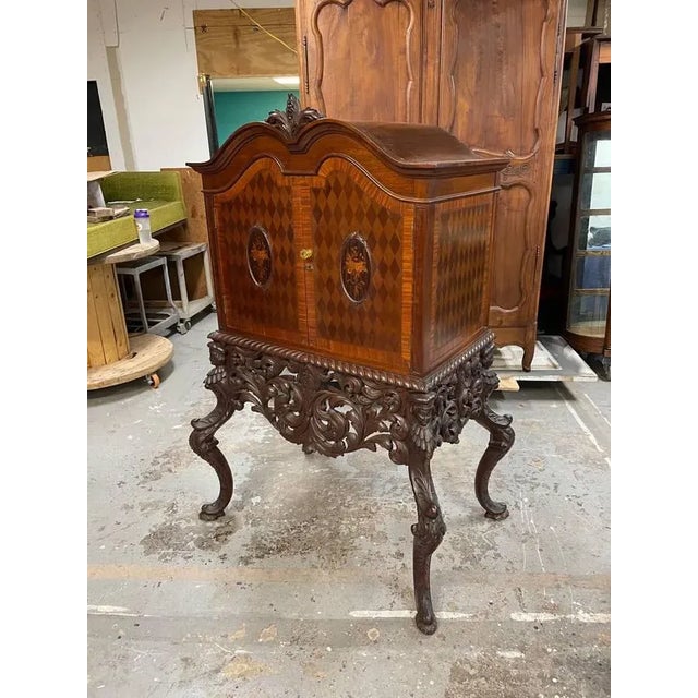 American Late 19th Century Antique Cross Hatched Inlay Mahogany Cabinet with Key For Sale - Image 3 of 11
