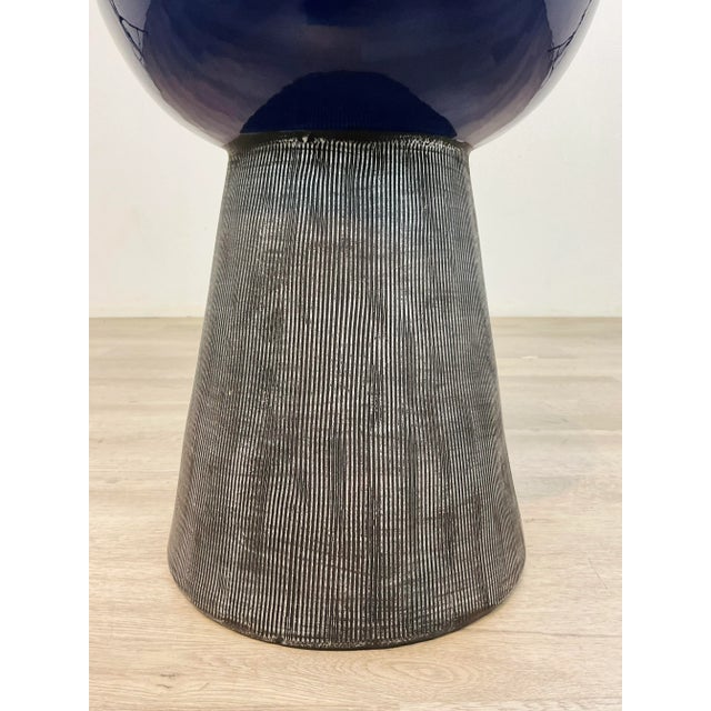 Original retail $440, stylish Made Good Modern Colbal Blue Handmade Loz Stool black washed gray ceramic base, showroom...