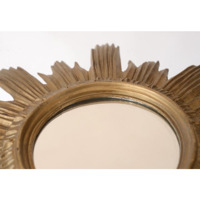 Small Vintage Italian Faux Bois Gilded Sunburst Mirror For Sale - Image 4 of 7