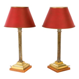 Antique Brass Corinthian Column Table Lamps, 1890s, Set of 2 For Sale