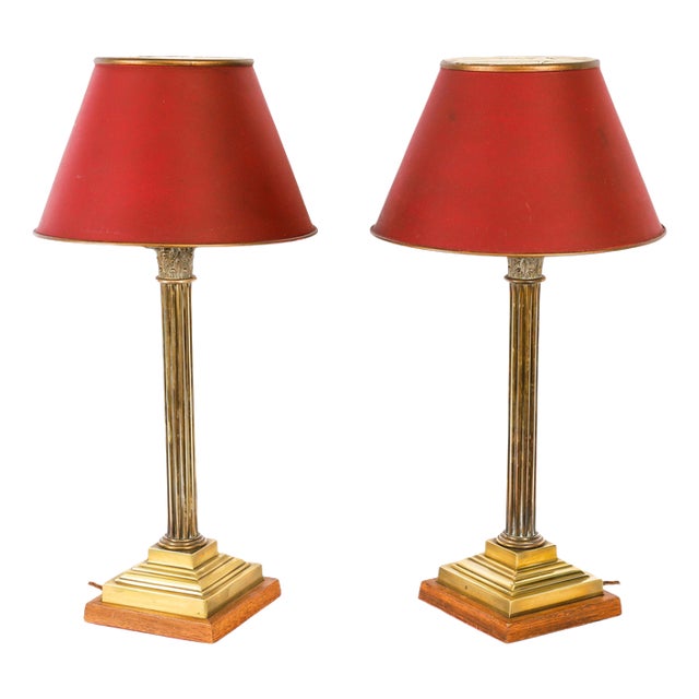 Antique Brass Corinthian Column Table Lamps, 1890s, Set of 2 For Sale