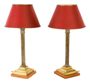 Antique Brass Corinthian Column Table Lamps, 1890s, Set of 2