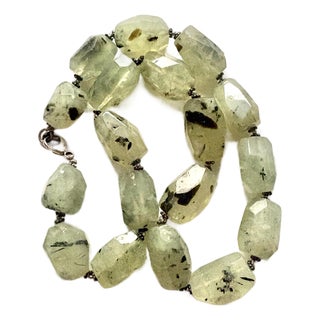 Vintage Prehnite Faceted and Sterling Silver Beaded Necklace For Sale