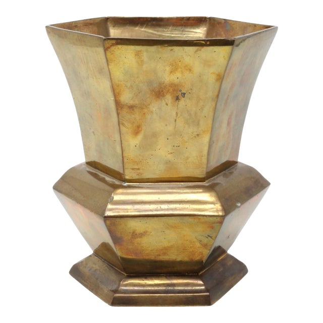 Vintage Hexagonal Brass Vase Made in India For Sale