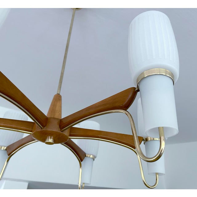 Large Scandinavian Style Pendant Light in Glass and Teak from Temde, 1960s For Sale - Image 16 of 18