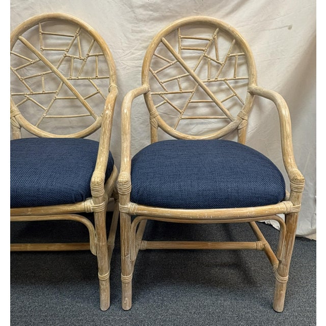 Late 20th Century Vintage McGuire Style Cracked Ice Rattan and Rawhide Chairs- Set of 4 For Sale - Image 5 of 15