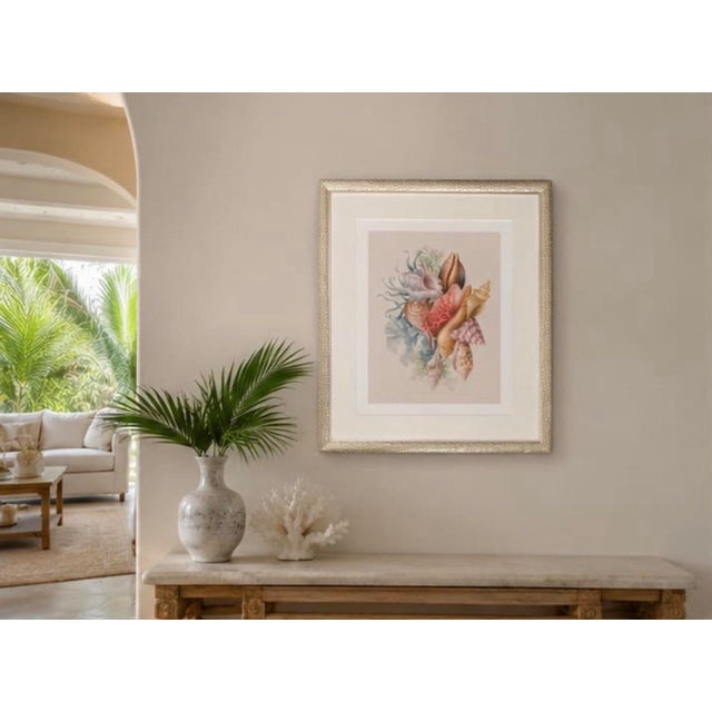 Wood Framed Coastal Seashell Bouquet Watercolor Art Print For Sale - Image 7 of 12