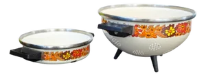 Vintage Enamel Floral Colander and Stew Pot Set, 1950s, Set of 2
