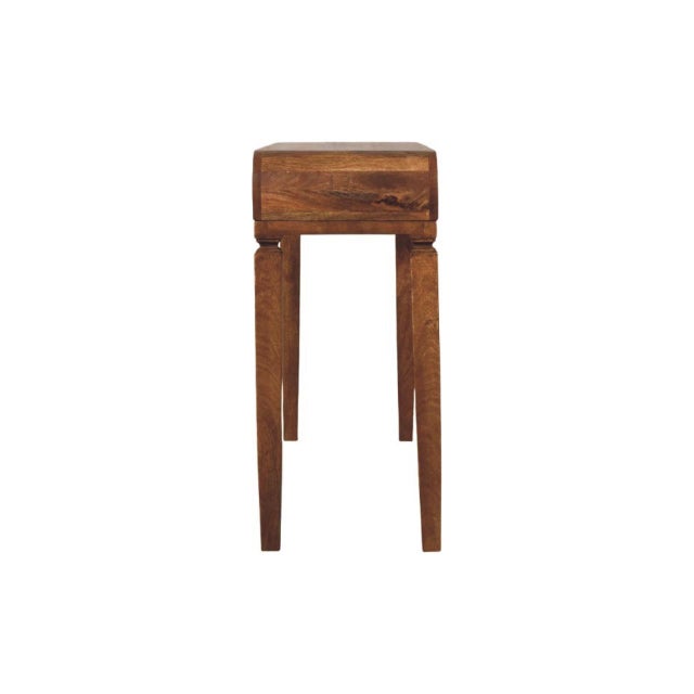 2020s Amber Oak-Finish Mango Wood Curved Console Table For Sale - Image 5 of 7