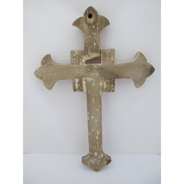 Mexican Turquoise Wood Folk Art Milagros Lady of Guadalupe Metal Charms Cross For Sale - Image 9 of 9
