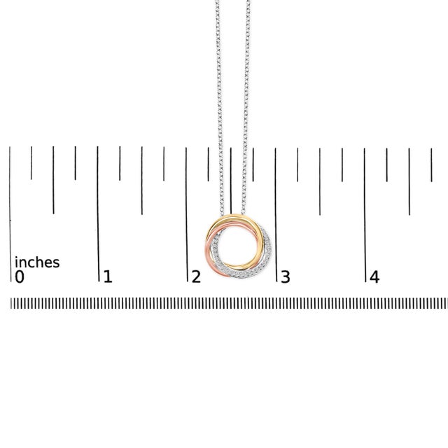 Early 21st Century Tri Tone Sterling Silver 1/5 Cttw Diamond Interlocking Circle Pendant Necklace For Sale - Image 5 of 5