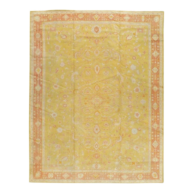 Yellow Coral Antique Oushak Rug no. 10791 For Sale