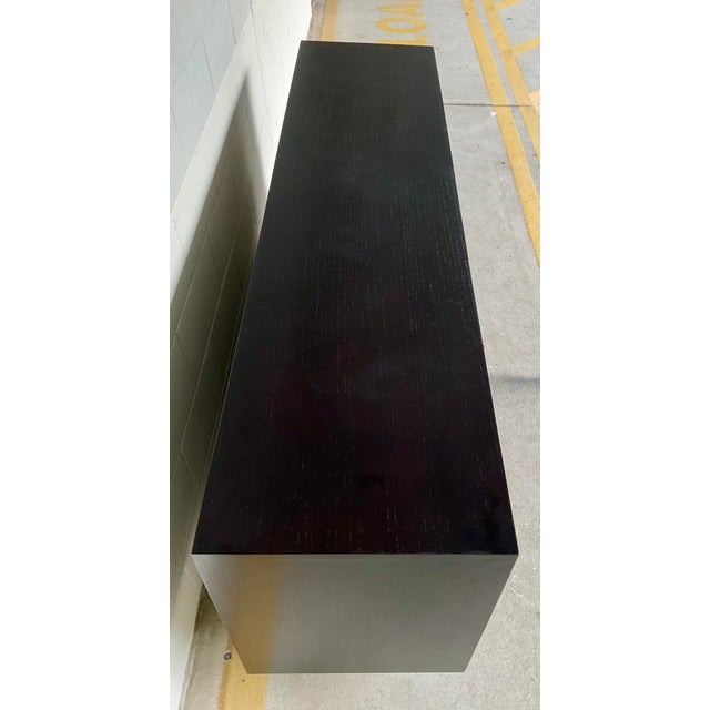 Original retail $6370, stylish Currey & Company Modern Wood Memphis Credenza, oak Mindi, mahogany, and Macassar Ebony...