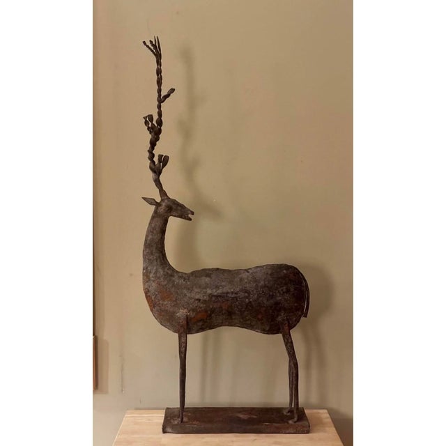 Folk Art Brutalist Metal Deer Statue For Sale - Image 3 of 5