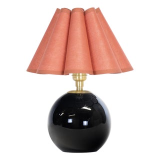 Giorgio Black Glass Mini Lamp, Natural Brass with Wild Poppy Scalloped Shade For Sale