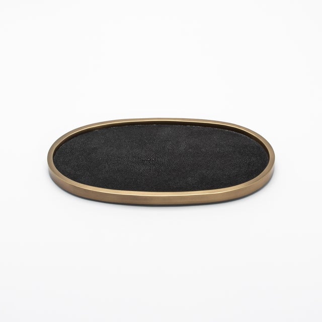 2020s Oval Tray in Black Shagreen With Bronze Patina Brass by Kifu Paris For Sale - Image 5 of 7